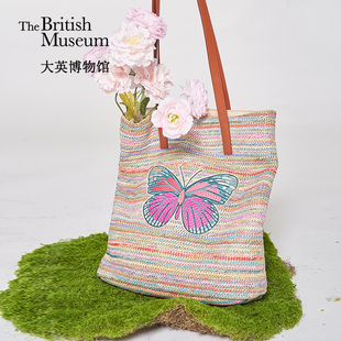 大英博物馆博物志系列2025新款 蝴蝶度假风草编包女士单肩包