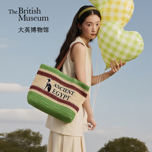 出游度假风草编包单肩手提包 时尚 大英博物馆安德森猫系列夏季 新款