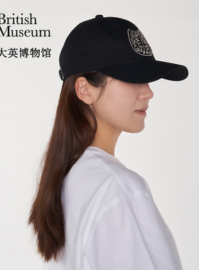 大英博物馆巴斯特系列萌猫黑色复古美式鸭舌帽弯檐棒球帽遮阳帽