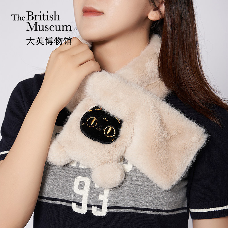 大英博物馆巴斯特系列萌猫刺绣交叉毛绒围巾保暖围脖生日礼物女,服饰配件/皮带/帽子/围巾,围巾/丝巾/披肩,淘宝优惠券,粉丝福利购,淘宝优惠卷