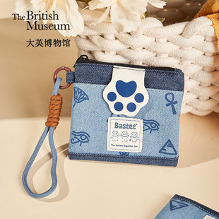 大英博物馆萌猫牛仔零钱包防丢卡包挂饰钥匙扣挂件多功能收纳包
