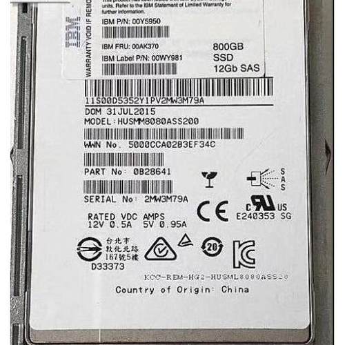 IBM 00Y5950 00AK370 00WY981 800G SSD 12G SAS 2.5 V5000硬盘