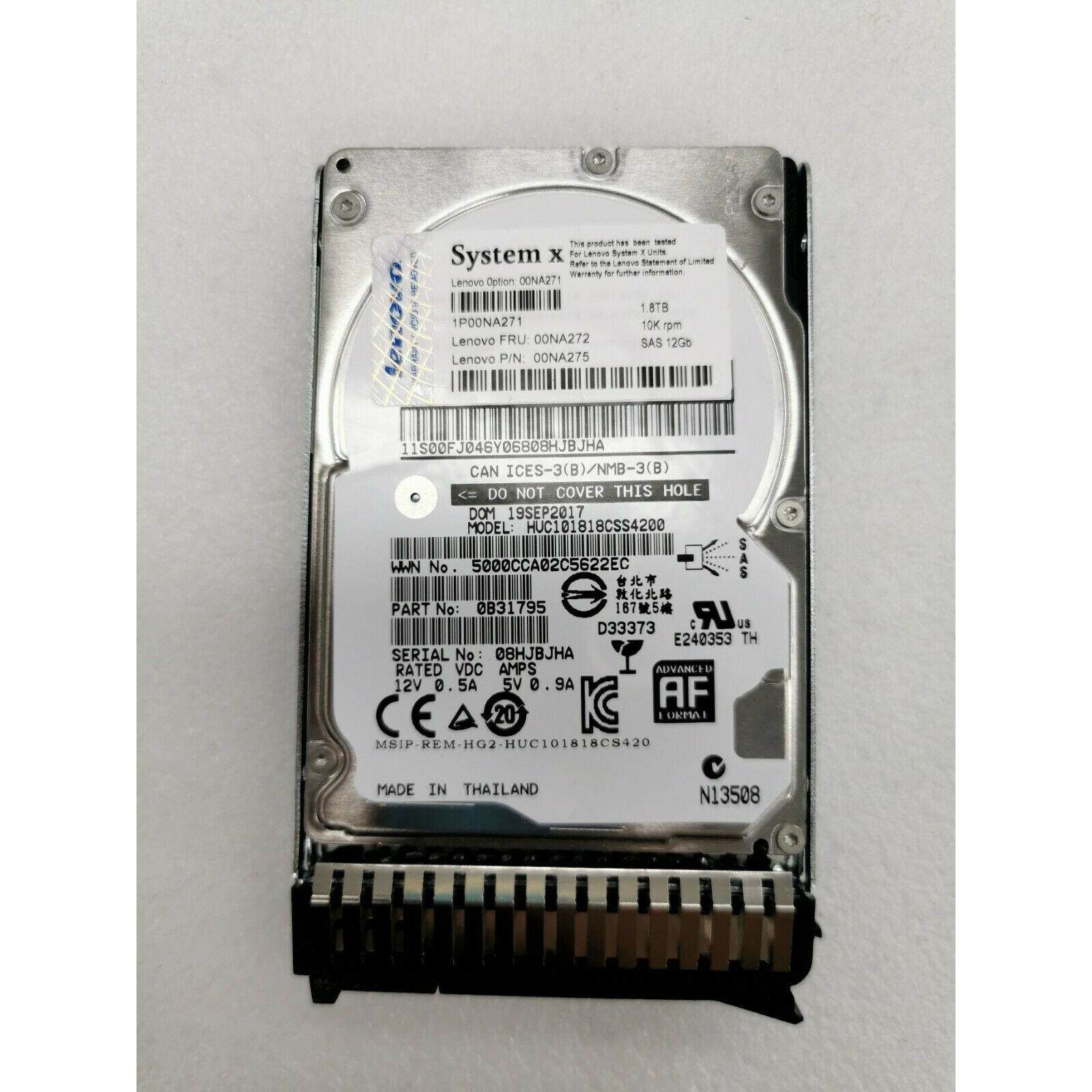 联想IBM X3550 X3650 M4 1.8T 10K SAS 2.5寸00NA441 00NA442硬盘