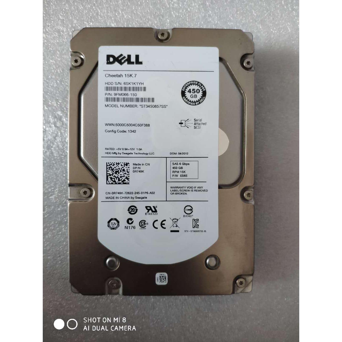 Dell/戴尔 ST3450857SS服务器硬盘0R749K/450G SAS 15K 3.5寸现货