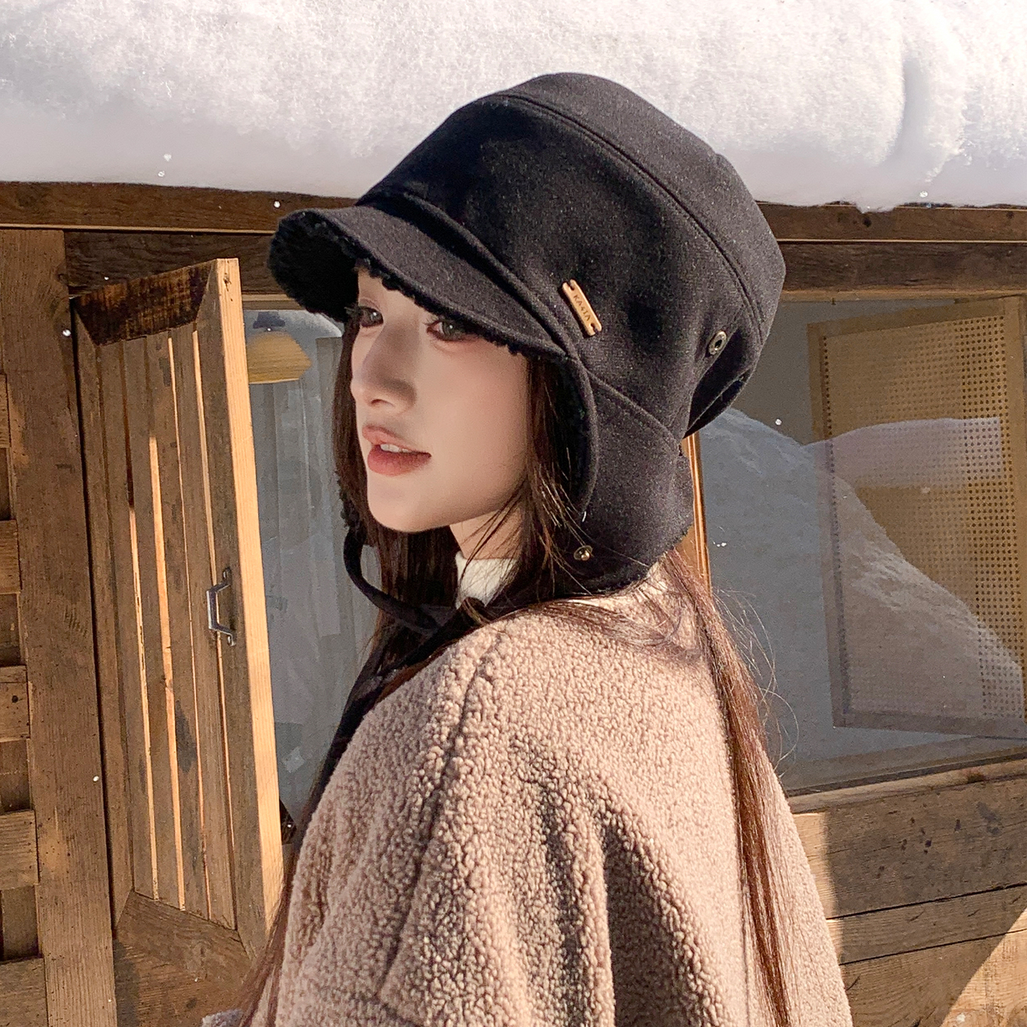 羊羔绒加绒加厚防风护耳雷锋帽