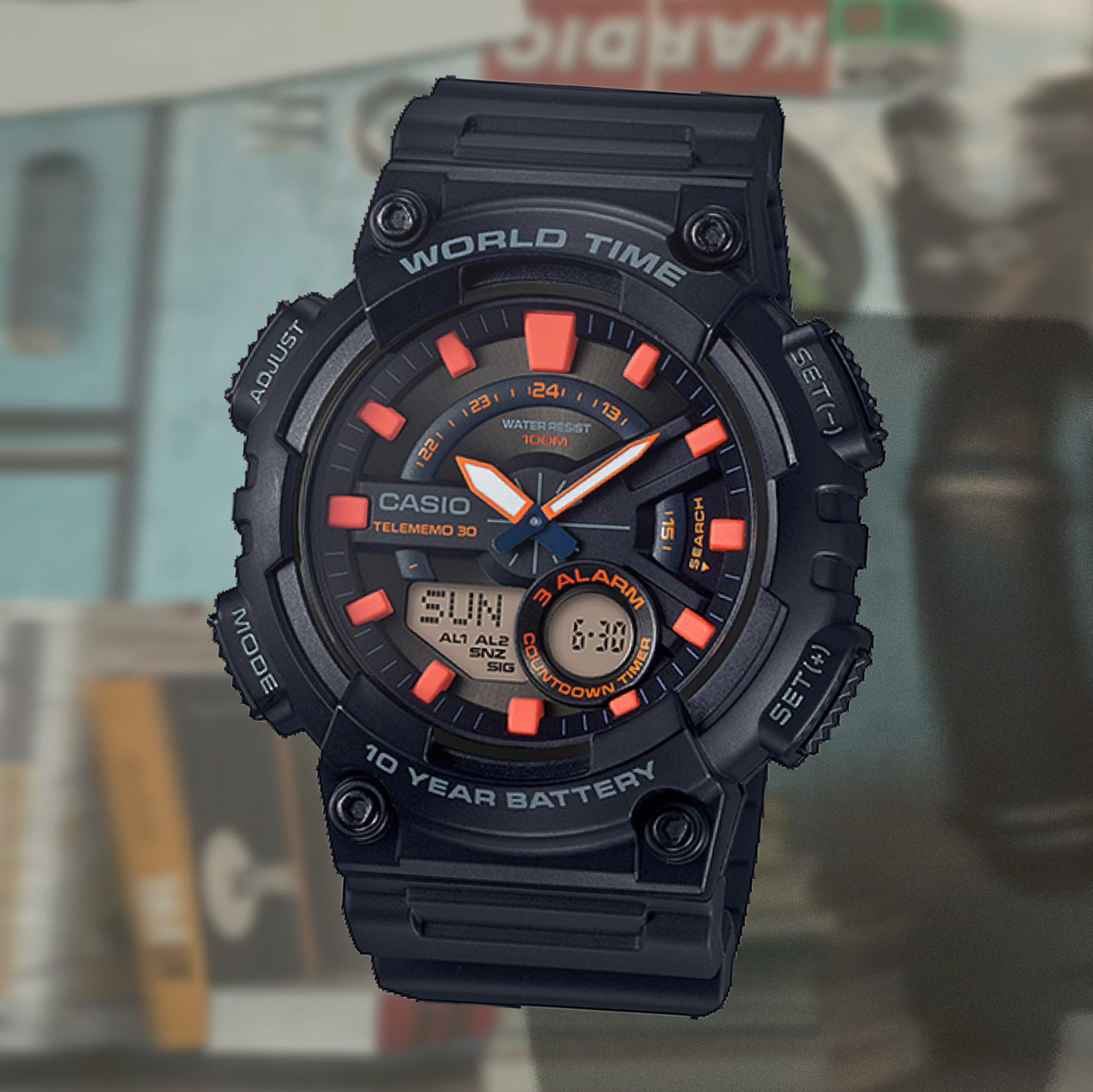 卡西欧手表男女运动防水casio黑武士学生电子表aeq-110w-1a2