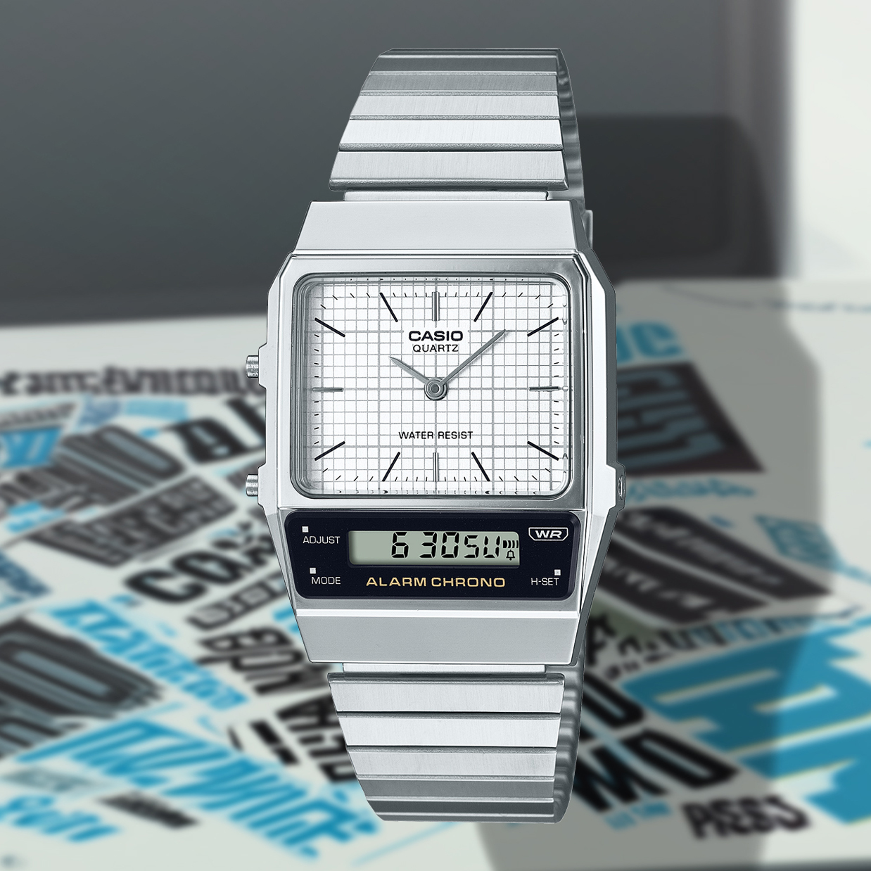 卡西欧Casio 经典百搭双显小方块电子情侣防水表AQ-800E-7A