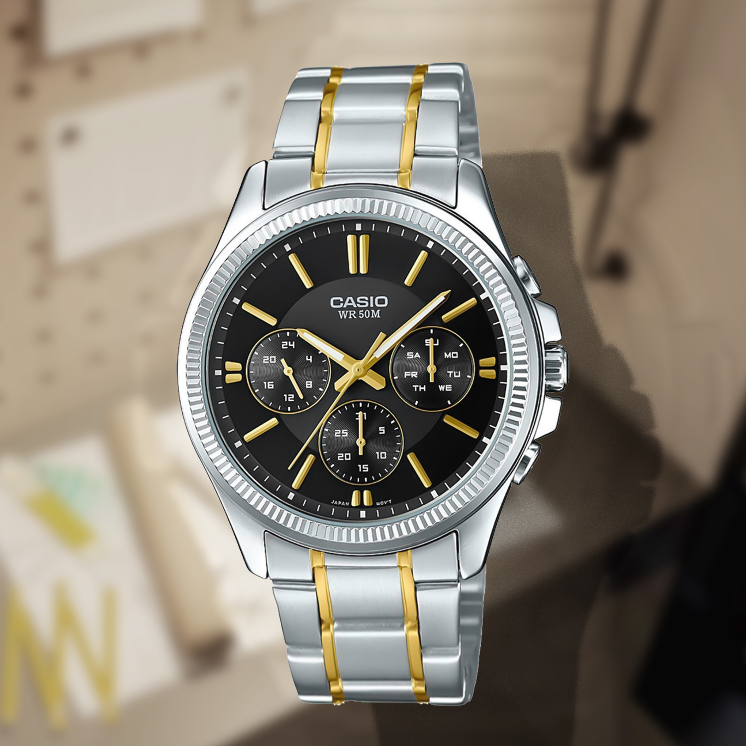 卡西欧手表男CASIO MTP-1375SG-1A 三眼防水时尚优雅商务钢带手表