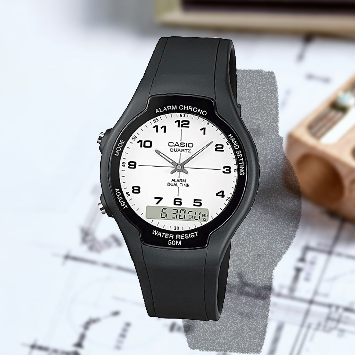 卡西欧电子表 casio双显复古风格男表时尚休闲手表AW-90H-7B