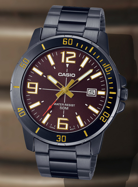 CASIO卡西欧General黑色不锈钢男士商务运动风手表MTP VD01B 5B