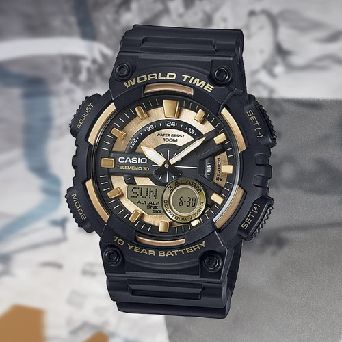 CASIO卡西欧手表学生运动潮流黑武士黑金男士电子表AEQ-110BW-9A