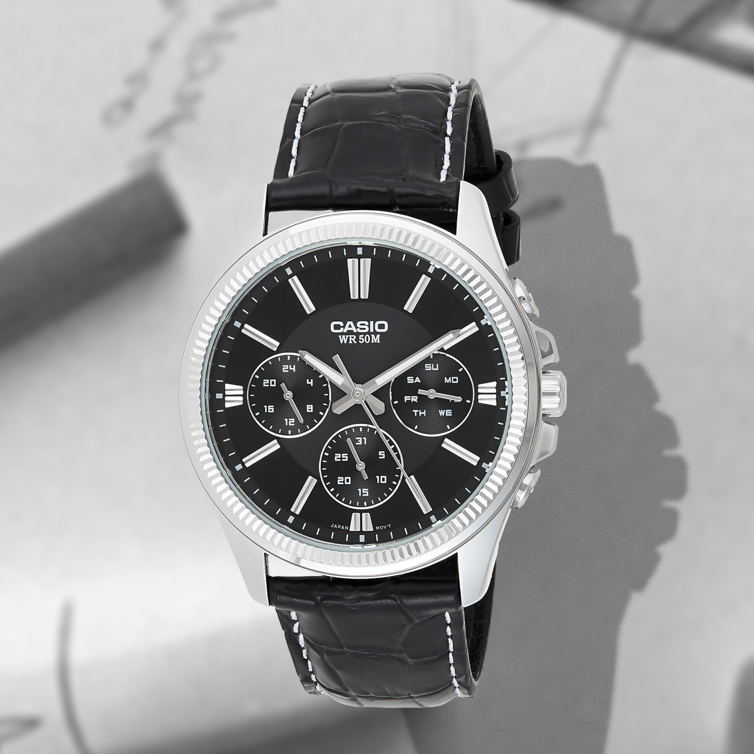 卡西欧手表男三眼系列商务简约防水电子石英男士腕表MTP1375L-1A