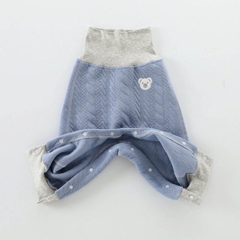 按扣式婴儿裤子春秋纯棉男女宝宝可开裆保暖高腰夹棉尿布裤暗扣式
