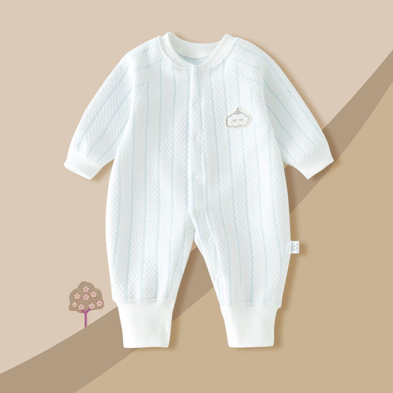 婴儿连体衣三层保暖春秋无骨男女宝宝爬服哈衣夹棉衣服
