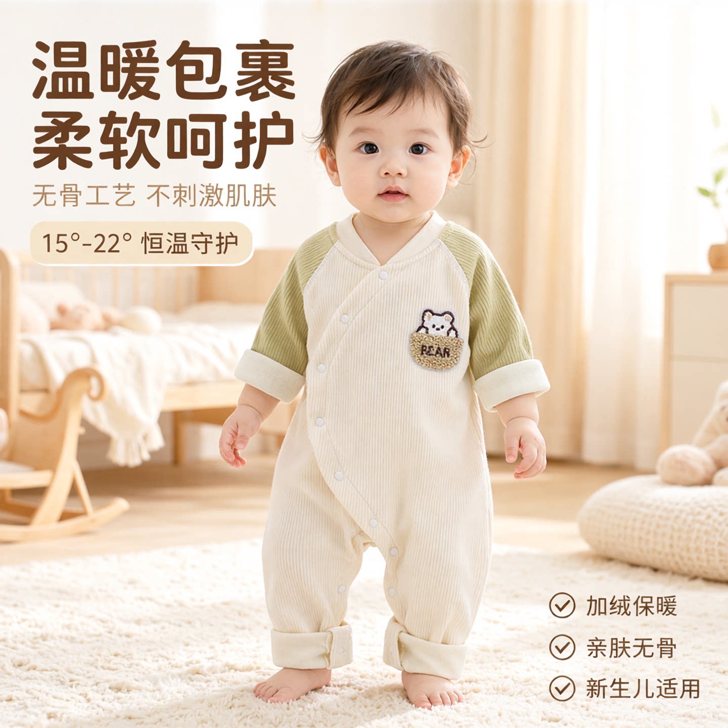 婴儿连体衣衣服秋冬加绒男女宝宝爬爬服一体绒无骨新生儿哈衣保暖