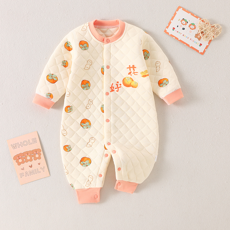 夹棉婴儿哈衣新生儿连体衣秋冬