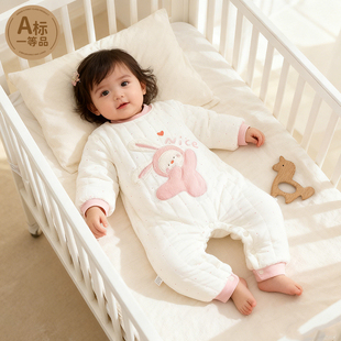 女宝宝连体衣冬季外出服200G加厚棉服爬服哈衣新生儿婴儿衣服保暖