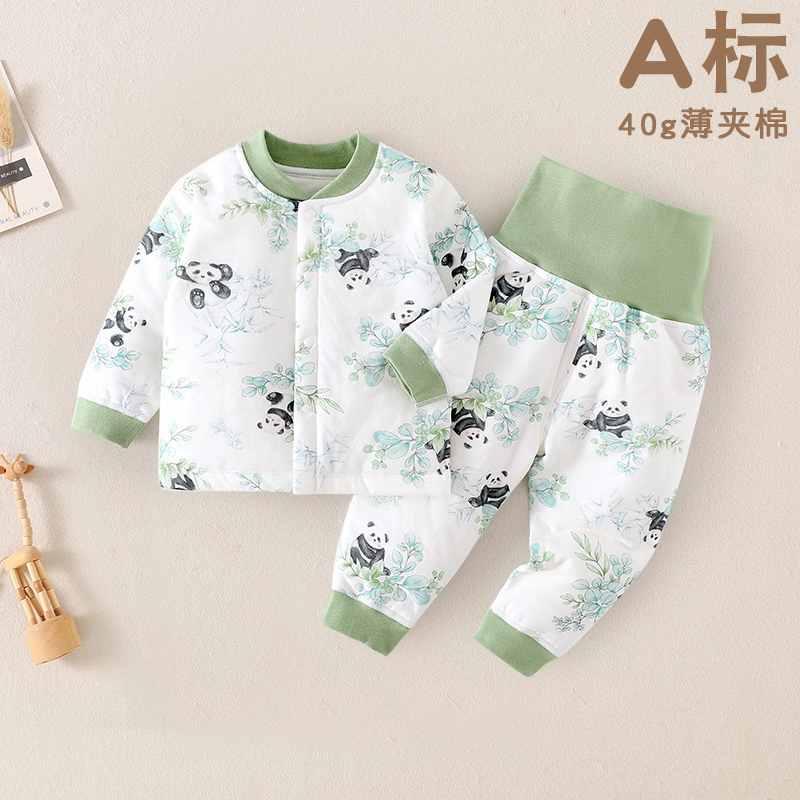 秋冬夹棉保暖高腰婴儿套装厚睡衣