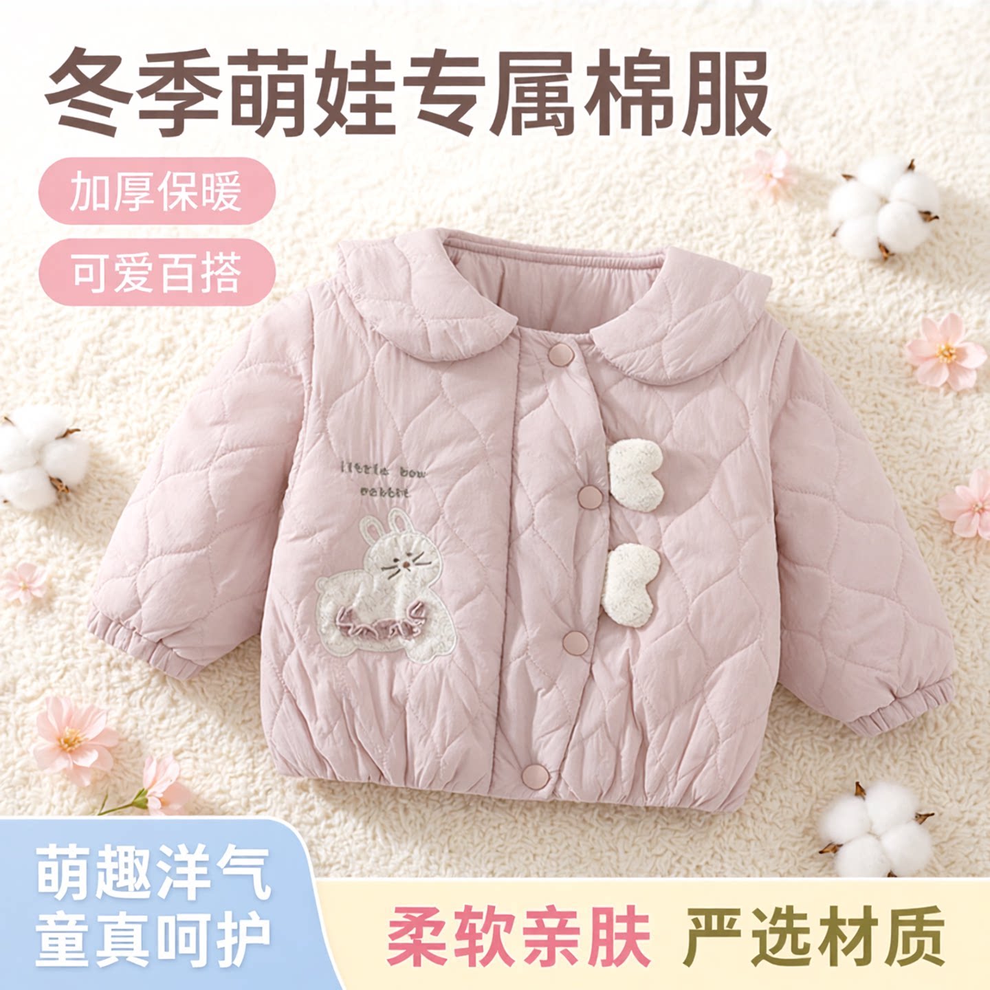 女童棉服外套冬季新款夹棉上衣女宝宝外出服洋气娃娃脸婴幼儿棉衣
