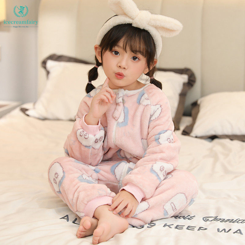 睡袋婴儿秋冬款珊瑚绒宝宝儿童冬季睡衣春秋加厚法兰绒家居连体衣