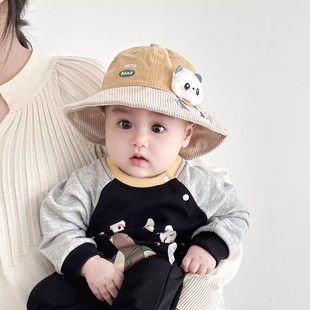 宝宝帽子春秋韩版小熊猫婴儿遮阳渔夫帽秋季男孩女童百搭防晒盆帽