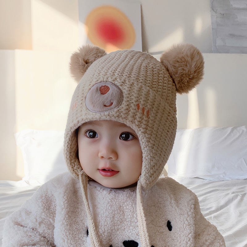 宝宝帽子秋冬季男女儿童毛线帽婴儿帽1岁2护耳棉帽防风男童冬季帽