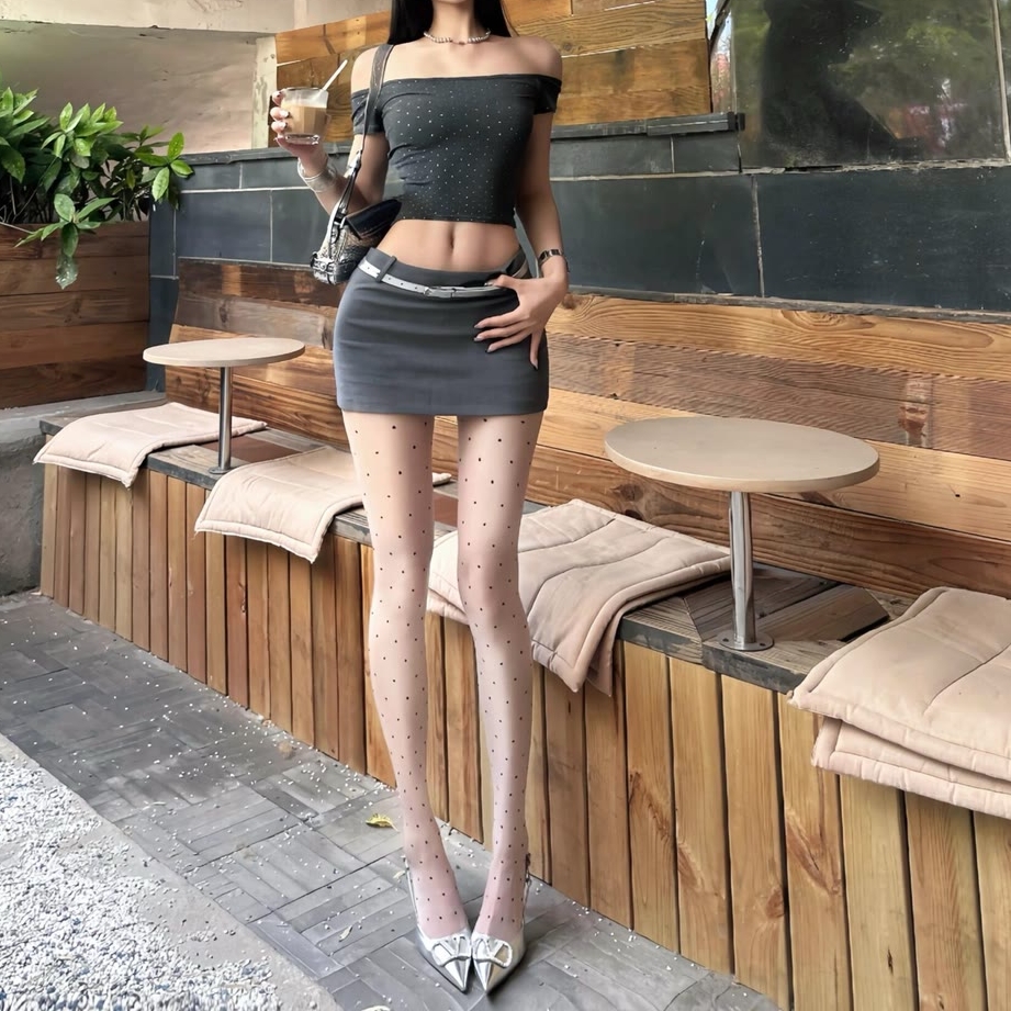 夏季网红纯欲风波点丝袜女高级感糖果色圆点性感黑丝美腿连裤袜薄