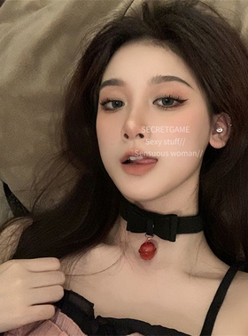 网红辣妹铃铛项圈女皮质蝴蝶结纯欲项链ins饰品玩具牵引绳COS工具