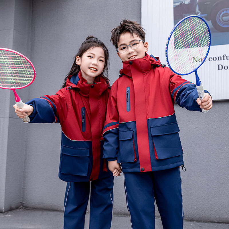 秋冬季中小学生校服三件套冲锋衣加绒保暖班服可拆卸防风防水外套
