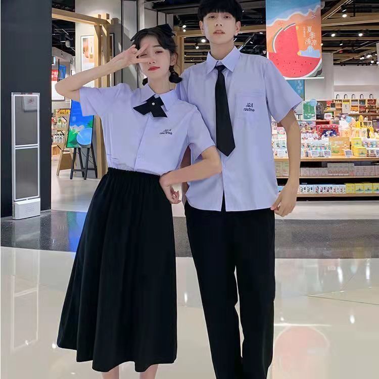 新款泰国时尚班服男女同款泰式校服衬衫中长款百褶裙中学生毕业照