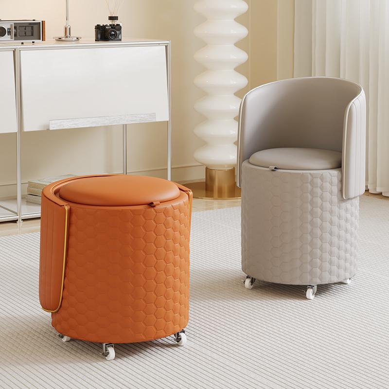 女生卧室化妆椅家用收纳网红储物化妆凳折叠靠背椅移动圆凳旋转凳