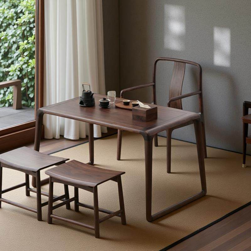 阳台茶桌椅组合新中式实木禅意功夫泡茶台北美黑胡桃木色一米茶桌
