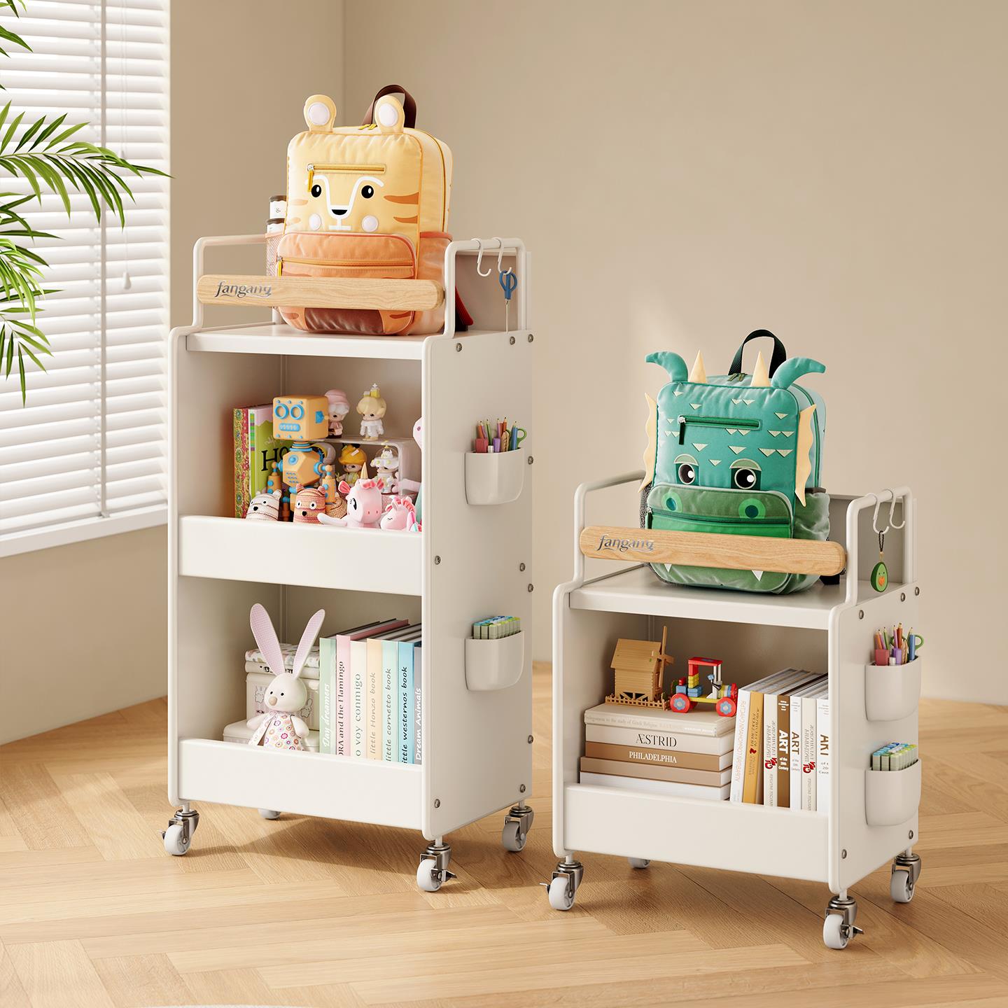 书包置物架多层可移动小推车书包收纳架卧室带轮家用金属客厅书架