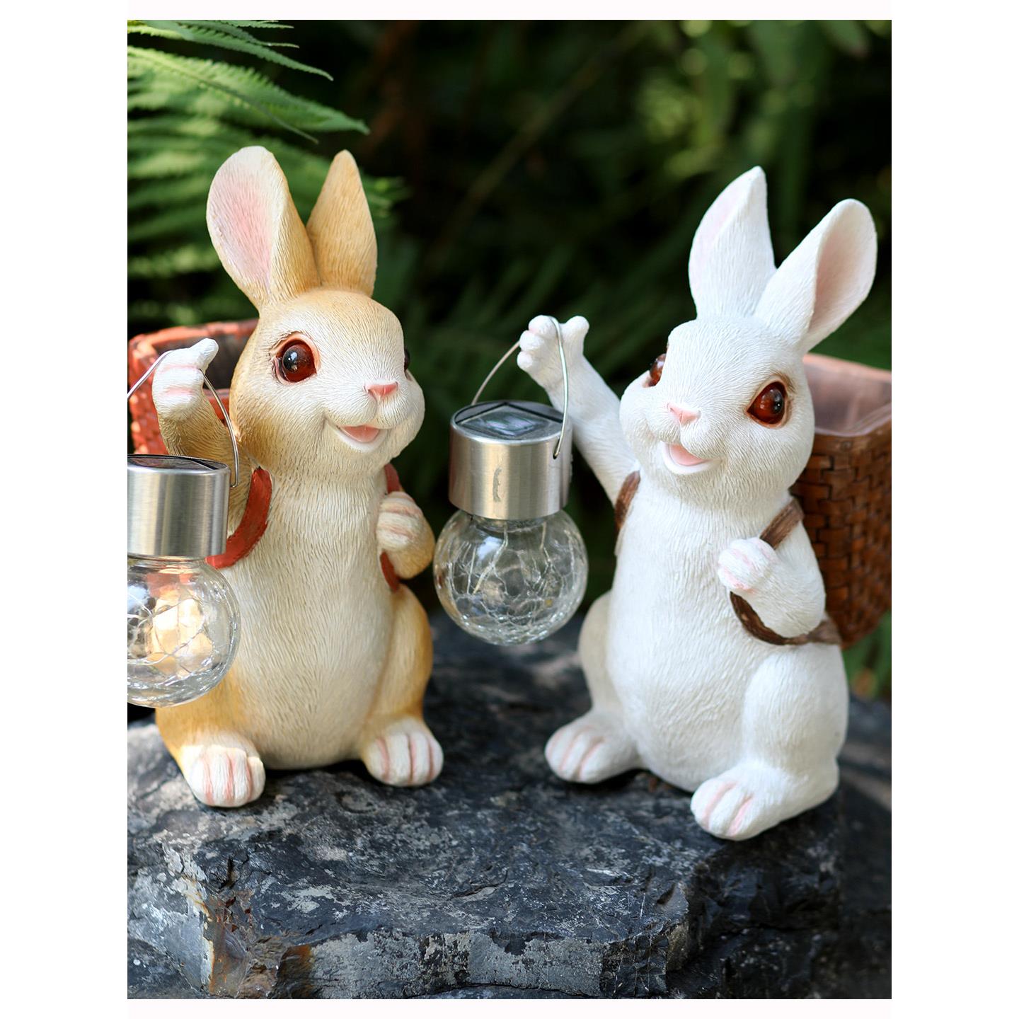 卡通兔子灯笼花盆家居装饰树脂工艺品别墅庭院户外装饰品花园太阳