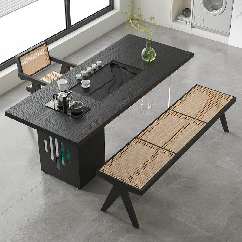 侘寂风阳台实木茶桌椅办公室茶台茶盘一体高级感现代2025新款小型