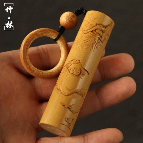 精品名家书文纯手工精工雕刻实心竹手把件竹雕玉竹把玩--静听松风