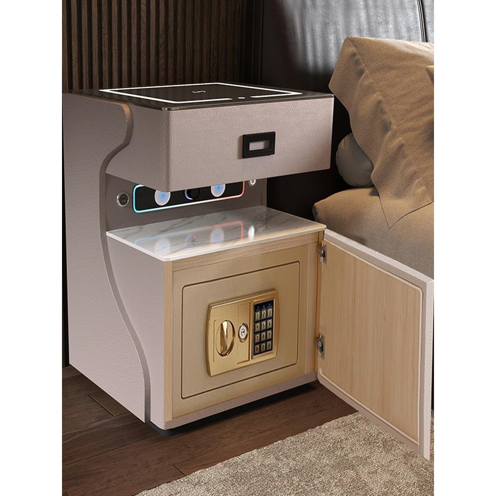 智能床头柜保险箱保险柜一体简约现代无线充电卧室家用免安装实木
