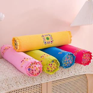 韩式颈椎枕民族风绣花枕套可拆洗荞麦皮枕芯单人护颈椎圆柱形枕头