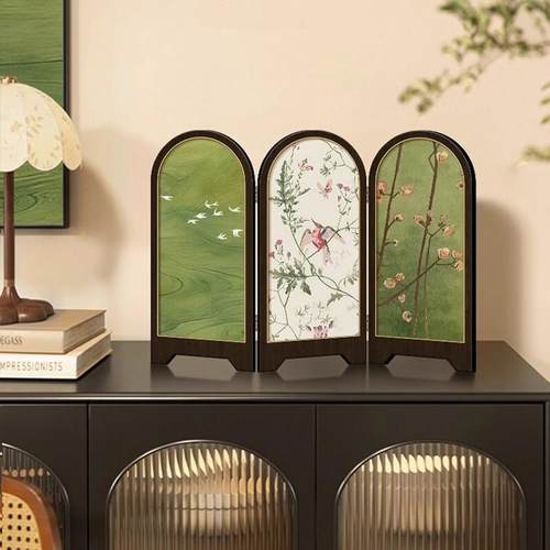新中式花鸟小屏风桌面摆件玄关茶台电视柜家居装饰品客厅摆画礼物
