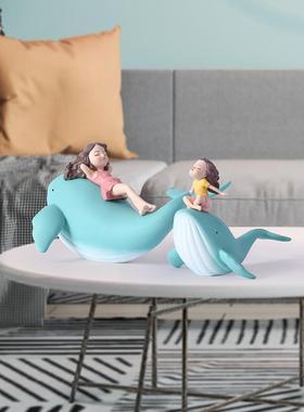 治愈骑鲸鱼乘风破浪不生气小摆件女孩桌面摆件少女桌搭好物装饰品