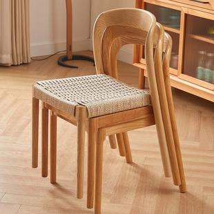 编绳餐椅实木组合北欧风格简约家用餐厅椅子靠背椅书房小户型舒适