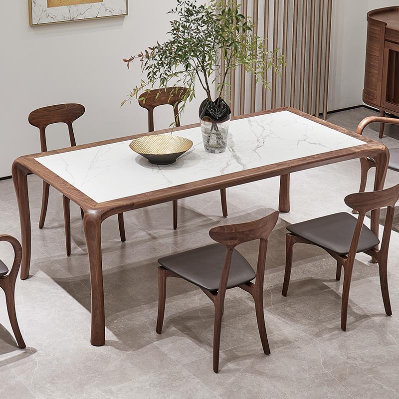 意式岩板餐桌长方形实木餐厅桌子原木极简北美黑胡桃木餐桌椅餐台