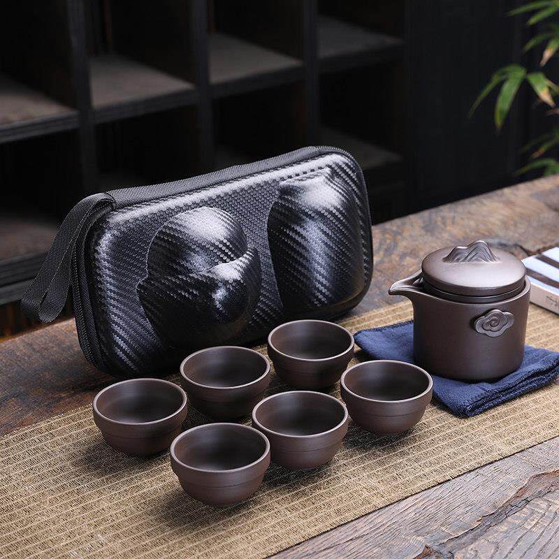 紫砂旅行茶具快客杯便携式车载泡茶壶户外功夫茶具简约礼品套装杯