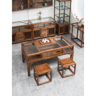 榆木展示柜新中式 珠宝柜台首饰文玩玻璃洽谈桌玉器货柜商场中岛柜