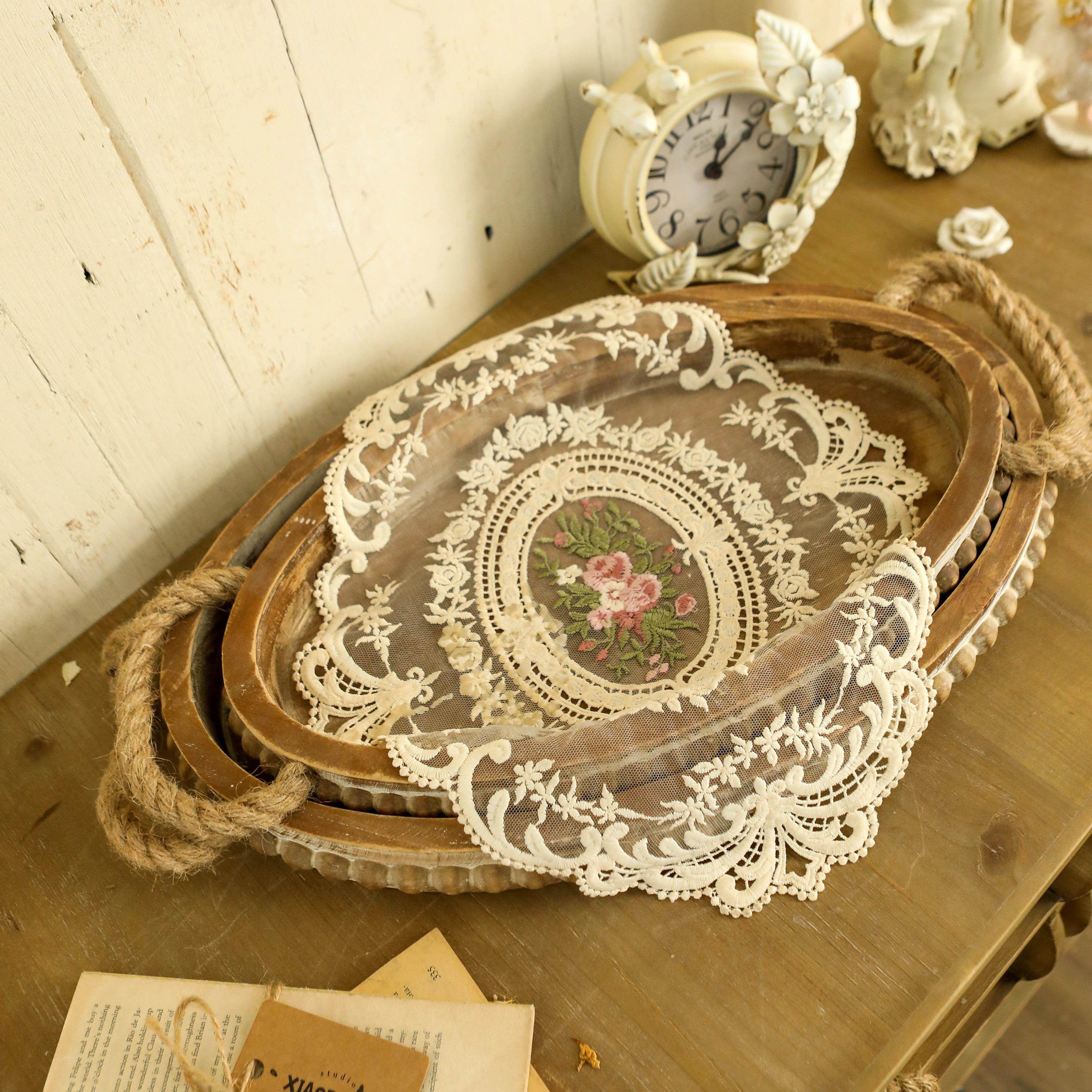 麻绳拉手盘套二杉木制椭圆形托盘走珠蛋糕盘覆古桌面收纳摆件,餐饮具,餐用托盘,淘宝优惠券,粉丝福利购,淘宝优惠卷