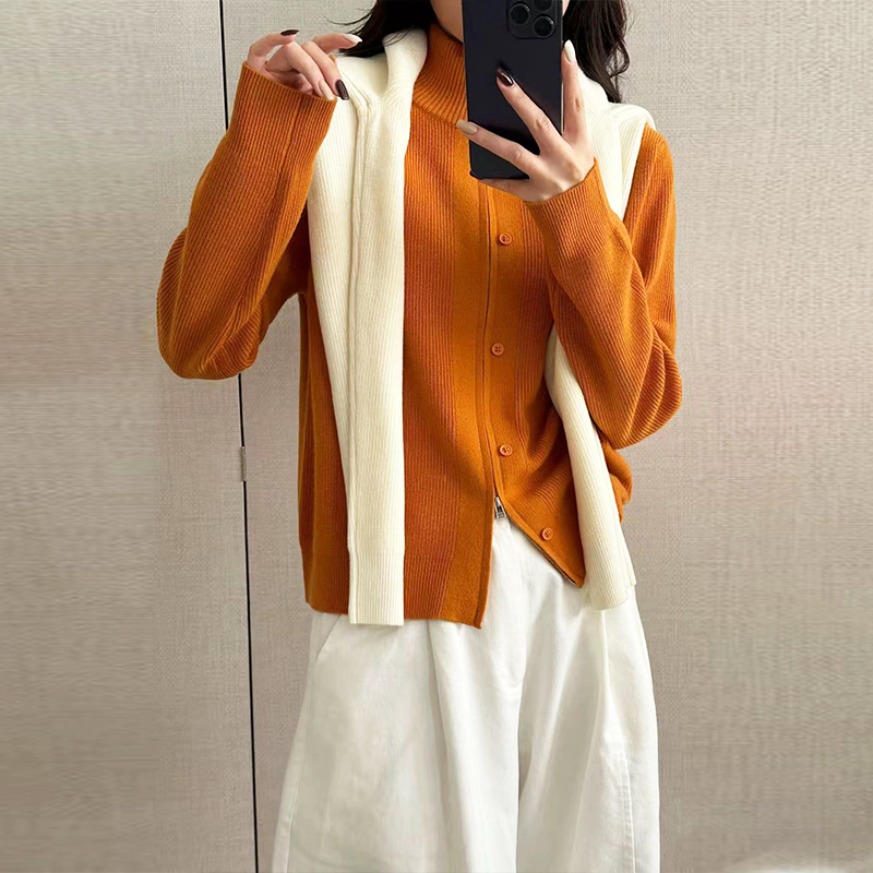 洋气立领双拉链纽扣宽松长袖上衣