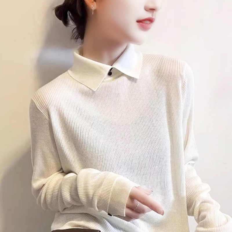 polo领袖口开叉纽扣针织衫