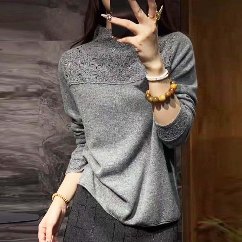 小香风镂空立领宽松薄款打底