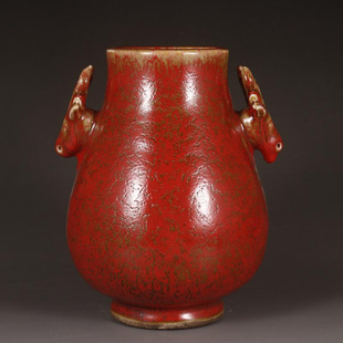 乾隆琅红美人醉鹿头尊福筒瓶古玩古董收藏品中式古典仿古陶瓷摆件