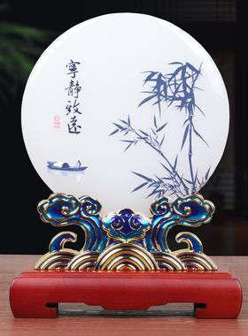 天然玉石平安扣珐琅彩摆件新中式家居客厅玄关装饰品办公室礼品